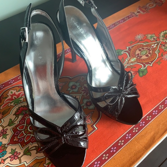 Calvin Klein Peper Patent Black Platform Heels - SIZE 7M - Picture 3 of 15